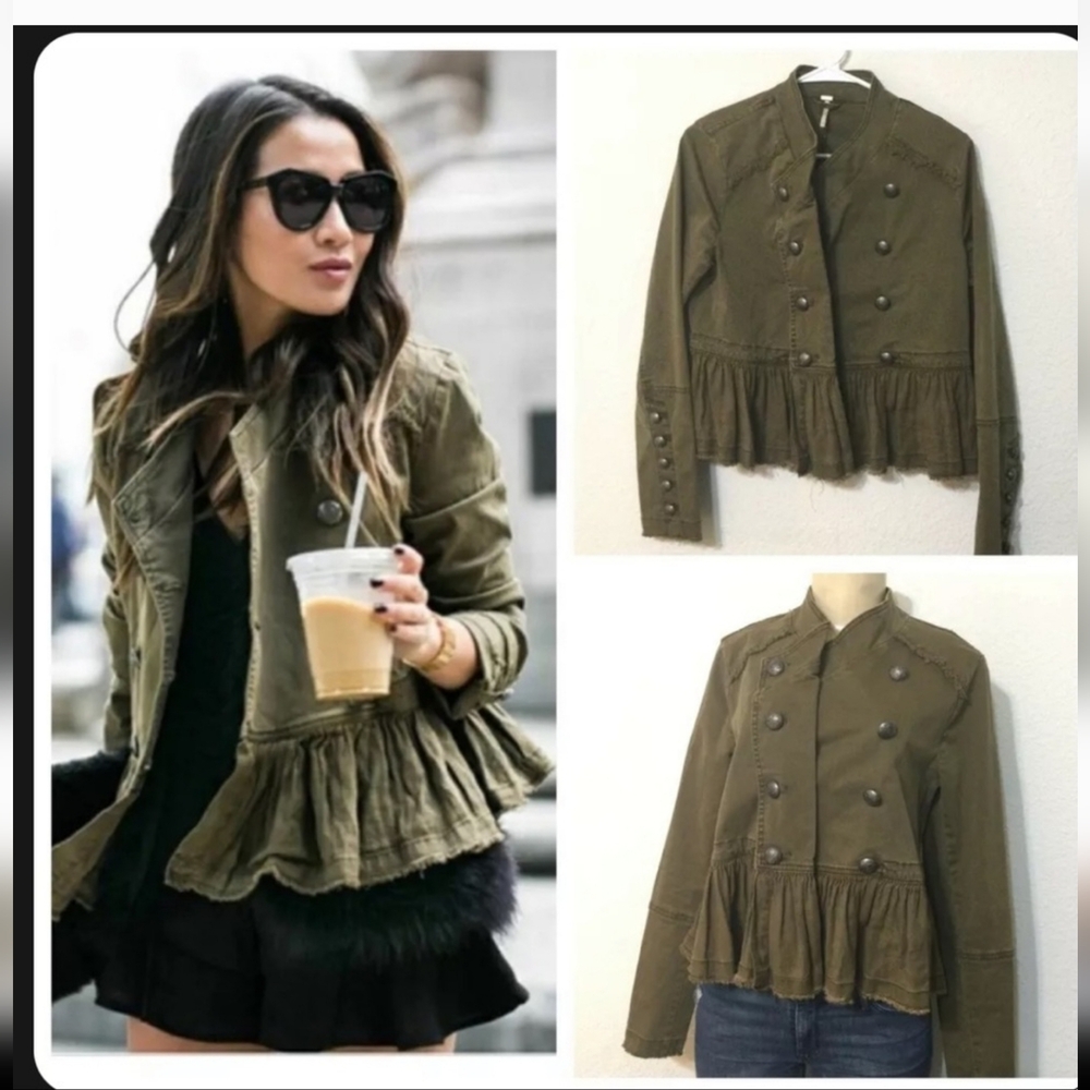 FREE PEOPLE MILITARY OLIVE PEPLUM JACKET NWOT SIZE XS